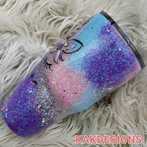 PASTEL Glitter Tumbler with Unicorn Decal & Name//Pink-blue-purple-silver swirled Glitter Tumbler//Customizable Gitter Tumblers image 2