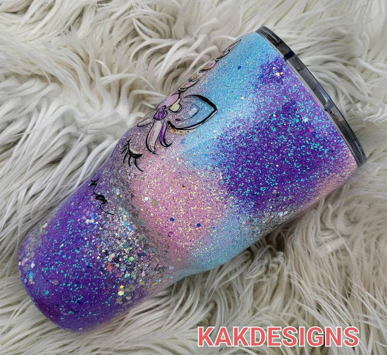 PASTEL Glitter Tumbler with Unicorn Decal & Name//Pink-blue-purple-silver swirled Glitter Tumbler//Customizable Gitter Tumblers image 2