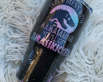 Vaso con purpurina Mamasaurus: Dinosaurio galáctico, colores personalizados