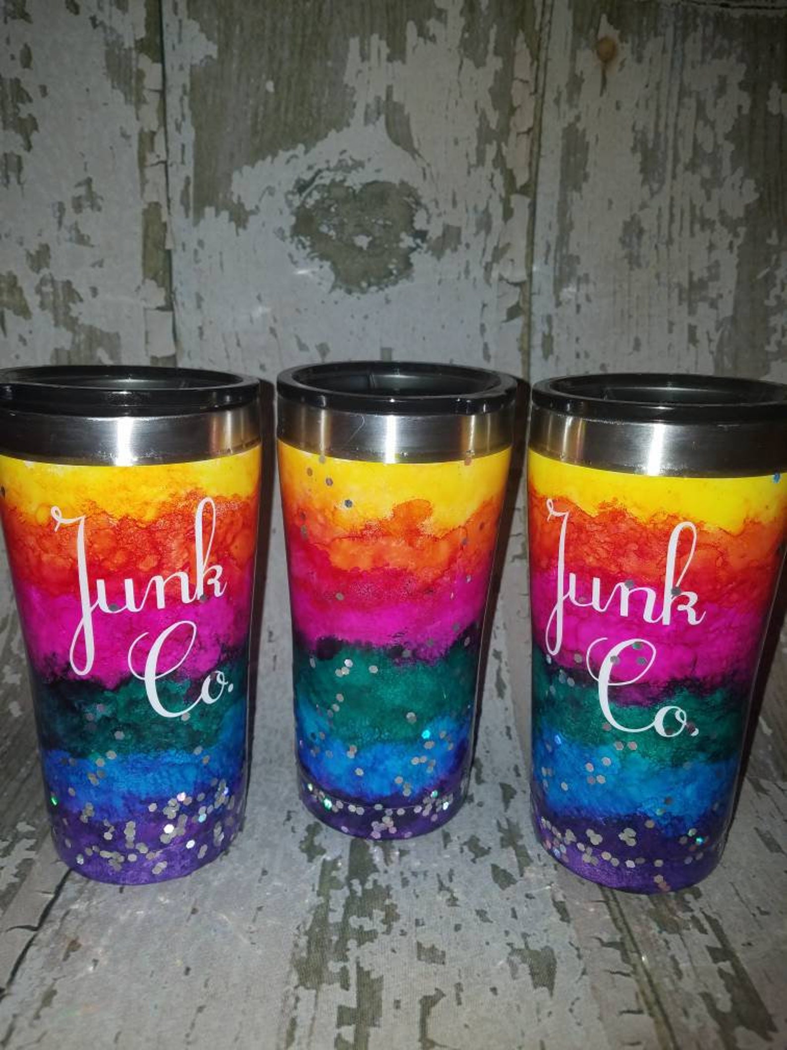 Rainbow Watercolor Glitter Dipped Tumblers//alcohol Ink Yeti Etsy