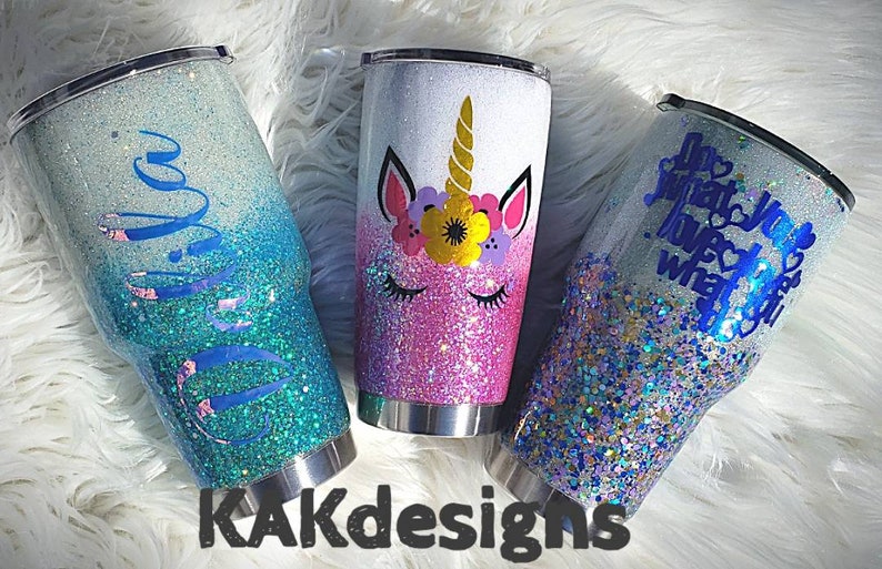 Glitter Yeti/ Tumbler with Unicorn Decal/glittery custom Etsy