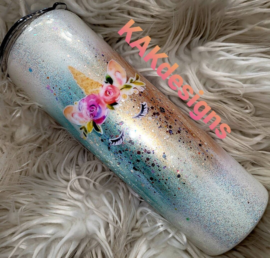 Floral Unicorn Glitter Tumbler: Rainbow Burst, Personalized Cup - Etsy