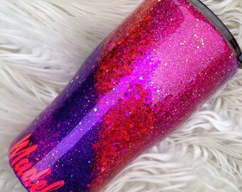 Pink & Purple Glitter Tumbler//Hot pink and Purple Glitter Swirl Mug//Personalized Tumbler-add your name/quote/etc//choose your colors