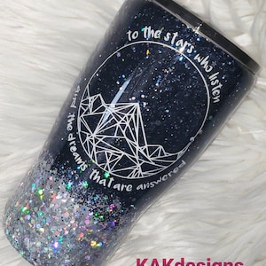 Den Sternen, die zuhören und den Träumen, die beantwortet werden Tasse // Glitzer getaucht // Nachtgericht Galaxie Becher // Kundengerechter Hogg/Yeti Becher