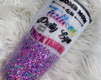 F-Bomb Mom Glitter Tumbler: Rainbow Ombre Stainless Steel Cup