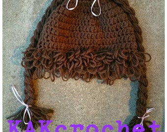 Cabbage Patch Princess Hat - hats with braids - brown hair crocheted wig - I love the 80s