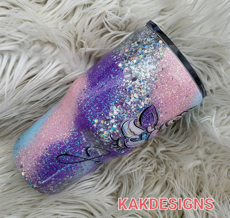 PASTEL Glitter Tumbler with Unicorn Decal & Name//Pink-blue-purple-silver swirled Glitter Tumbler//Customizable Gitter Tumblers image 5