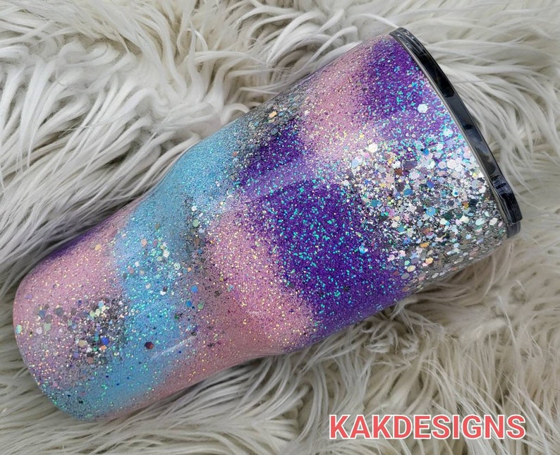 PASTEL Glitter Tumbler with Unicorn Decal & Name//Pink-blue-purple-silver swirled Glitter Tumbler//Customizable Gitter Tumblers image 6