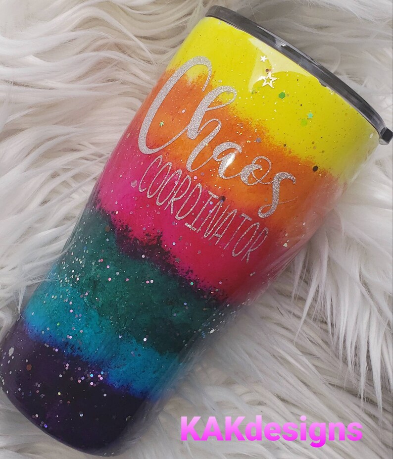 Rainbow Watercolor Glitter Dipped Tumblers//alcohol Ink Yeti Etsy