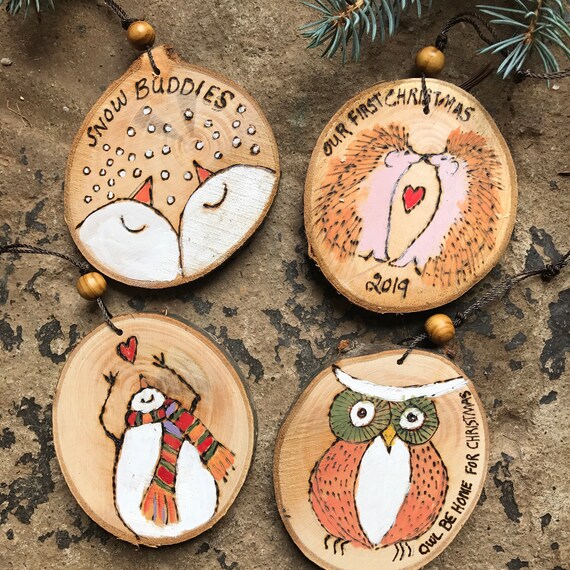 Wooden Christmas Ornament Wood Slice Wood Burned /round Ornament /  Christmas Gift Christmas Decor 