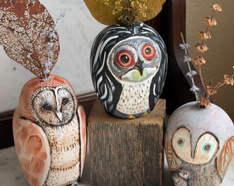 Handmade, Hand Carved Wooden Owl Weed Pot | Dry Vase ( A and C SOLD)