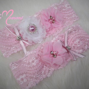 Pink Lace Garter Set, Soft Pink Garter, Wedding Garter, Bridal Garter, Stretch Lace Garter, Customize Garter, Vintage Garter image 1