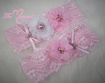 Pink Lace Garter Set, Soft Pink Garter, Wedding Garter, Bridal Garter, Stretch Lace Garter, Customize Garter, Vintage Garter