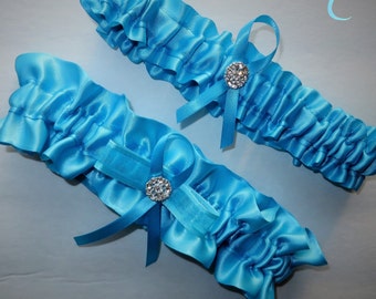 Turquoise Garter Set, Wedding Garter, Bridal Garter, Keepsake Garter, Something Blue Garter, Prom Garter, Costume Garter, Garter