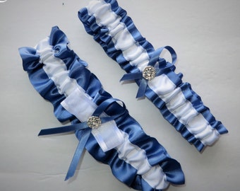 Blue and White Garter Set, Something Blue, Garter Set, Ribbon Garter, Prom Garter, White Garter, Bridal Garter, Wedding Garter