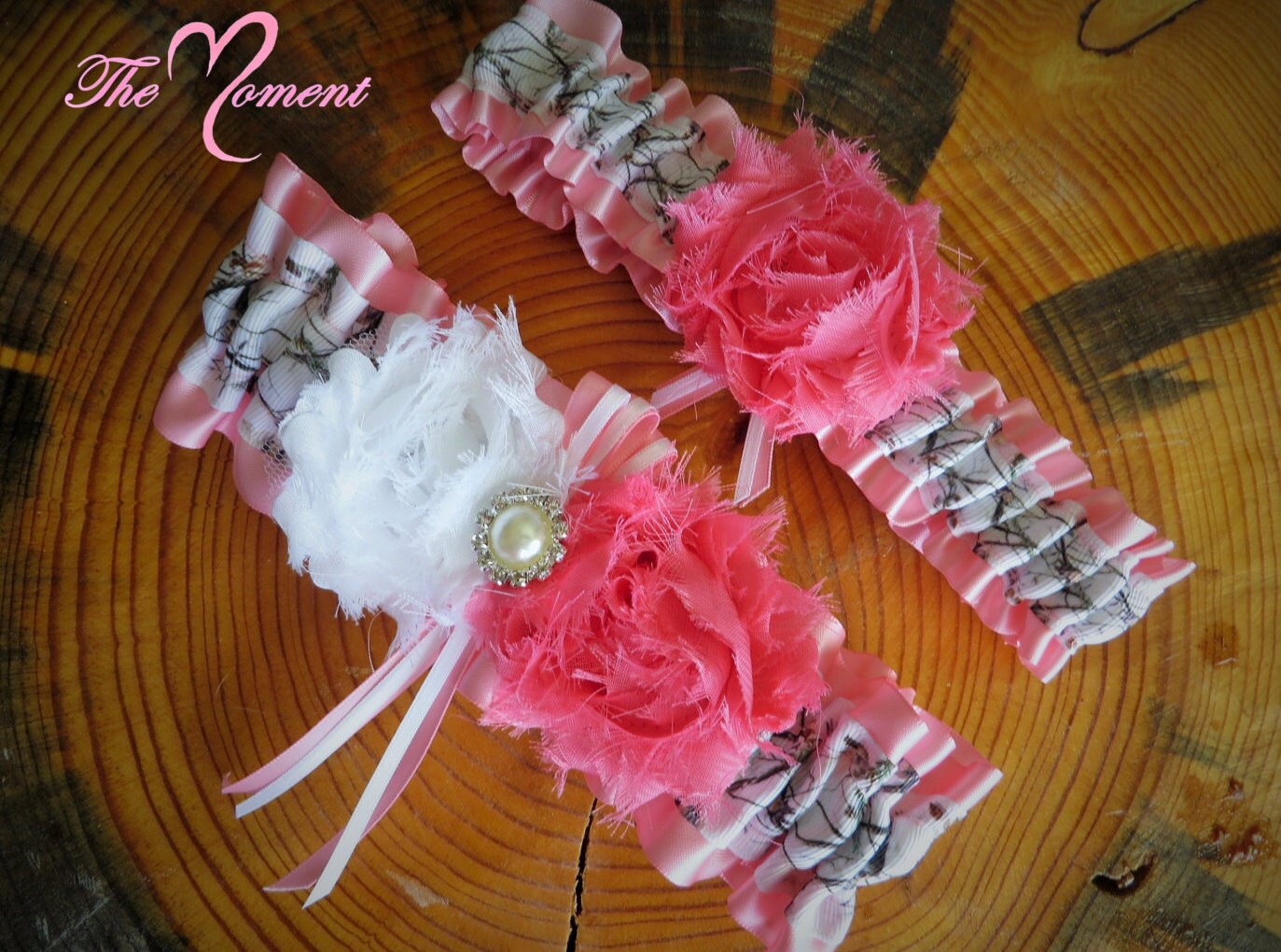 White Camo Garter With Coral Pink Camo Wedding Garter Set Etsy