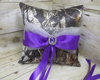 Camo Ring Bearer Pillow with Purple Accents, Purple Camo Ring Bearer Pillow, Wedding Pillow, Camo wedding