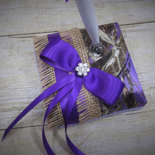 Camo Wedding Pen Set, Wedding Guest Book Pen, purple True Timber Camo Wedding Pen, Burlap Wedding Pen Set, Custom Wedding Guestbook Pen Set