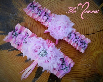 Pink Camo Garter, Camo Wedding Garter Set, Pink Camo Garter Set, Handmade Garter Set, Camo Wedding, Prom Garter, Bridal Garter