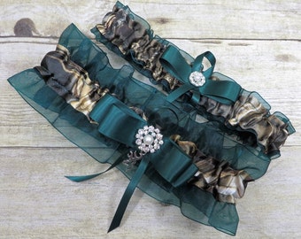 Hunter Green Camo garter Set, Camo Garter Set, Bridal Garter, Wedding Garter, Garter, Camo Wedding