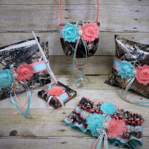 Camo Wedding Set with Coral and Aqua, Aqua and Coral wedding, Coral and Aqua Camo wedding, Camo Wedding, Coral and Camo, Aqua and Camo