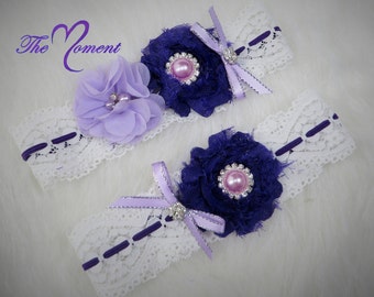 Purple lace garter, Purple and White garter, Stretch lace garter, Purple Garter, Bridal Garter, Lavender and Purple, vintage lace garter