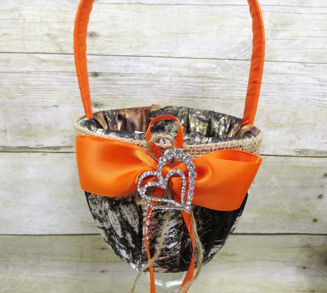 Orange Camo Flower Girl Basket With Burlap and Orange, Camo Flower Girl