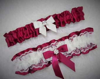 Ruby Red Garter Set, Keepsake and Toss Garter Set, Ribbon Garter, Prom Garter, Bridal Garter, Wedding Garter, Something Blue, lace garter