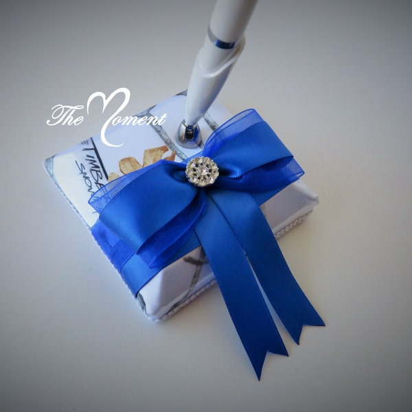White  Camo Pen Set, Customize Wedding Guest Book Pen, True Timber White  Camo Wedding Pen with Royal Blue