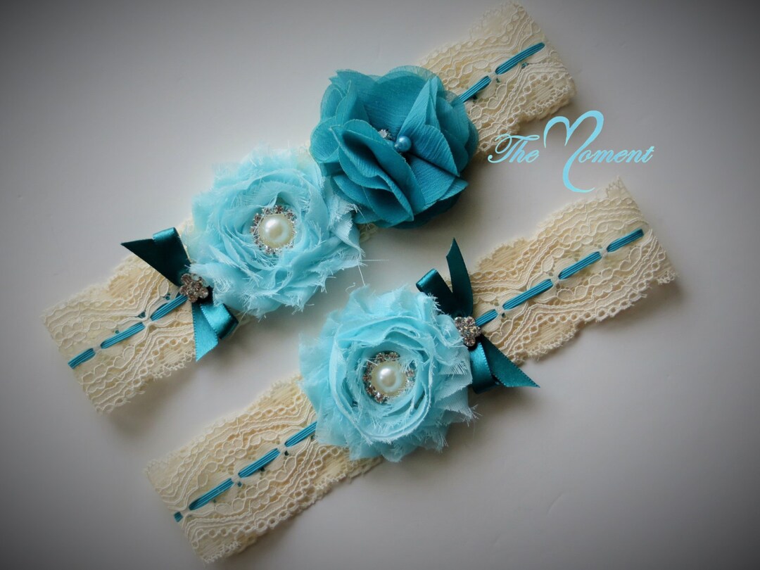 Turquoise Stretch Lace Garter Set Wedding Garter Bridal - Etsy