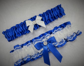 Royal Blue Garter, Blue Garter Set, Something Blue, White Lace Garter, Keepsake Garter, Toss Garter, Garter for Prom