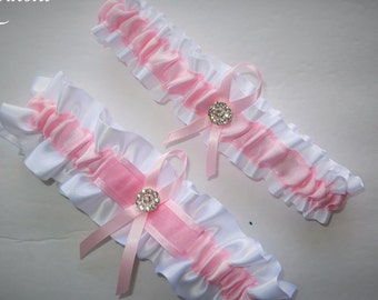 Light Pink and White Garter Set, Keepsake and Toss-away Garter Set, Ribbon Garter, Prom Garter, Pink Garter, Bridal Garter, Wedding Garter