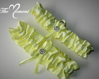 Yellow Garter Set, Yellow Garter, Ribbon Garter, Prom Garter, Bridal Garter, Wedding Garter, Satin Garter Set, Bridal Keepsake