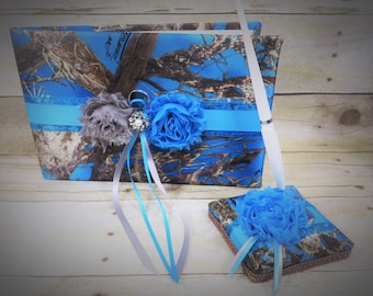 Blue Camo Wedding Guest Book, Wedding Guestbook and Pen Set, Blue Wedding Guest Book and Pen set, True Timber MC2 Custom Wedding Guestbook