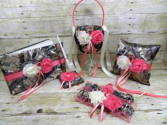 Camo and Coral Pink Wedding Set Pink and Camo Wedding Coral and