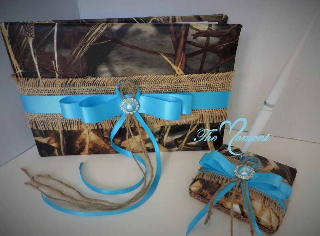 Turquoise Camo Guest Book and Pen Set, Camo Wedding Guest Book and Pen ...