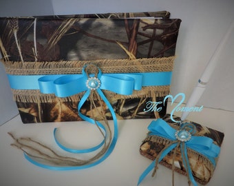 Turquoise camo Guest Book and Pen Set, Camo Wedding Guest Book and Pen set. Camo Wedding, Camouflage Wedding Guestbook