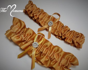 Gold Garter Set, Wedding Garter, Bridal Garter, Keepsake Garter, Toss Away Garter, Prom Garter, Costume Garter, Garter