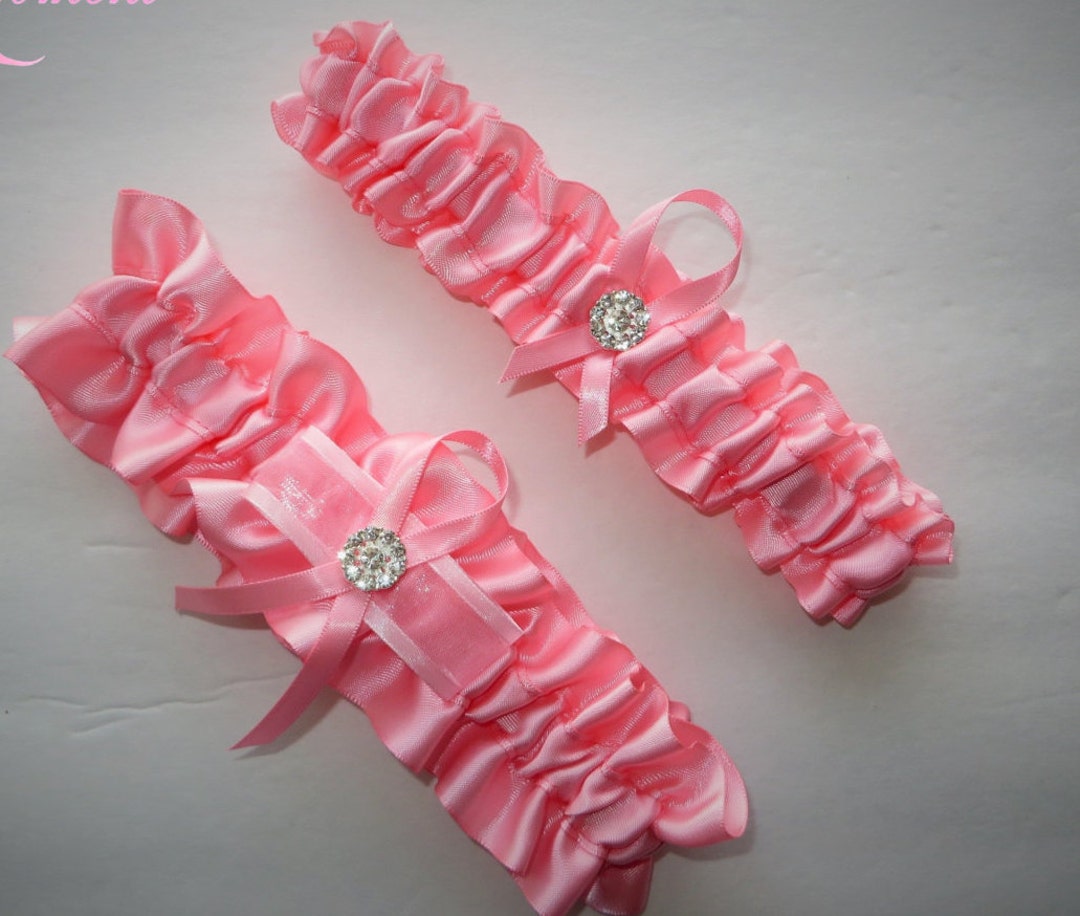 Pink Garter Set, Keepsake and Tossaway Garter Set, Ribbon Garter, Prom