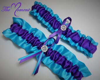Turquoise and Purple Garter Set, Purple and Turquoise Garter Set, Ribbon Garter, Bridal Garter, Prom Garter, Purple Garter, Turquoise Garter