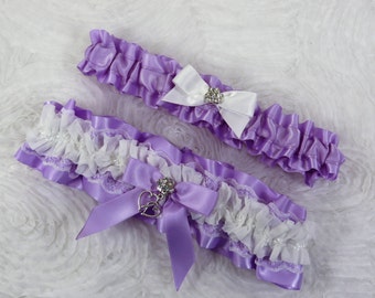 Purple Garter Set, Lavender Garter Set, Keepsake and Toss Garter, Lace Garter, Prom Garter, Bridal Garter, Purple and White Garter