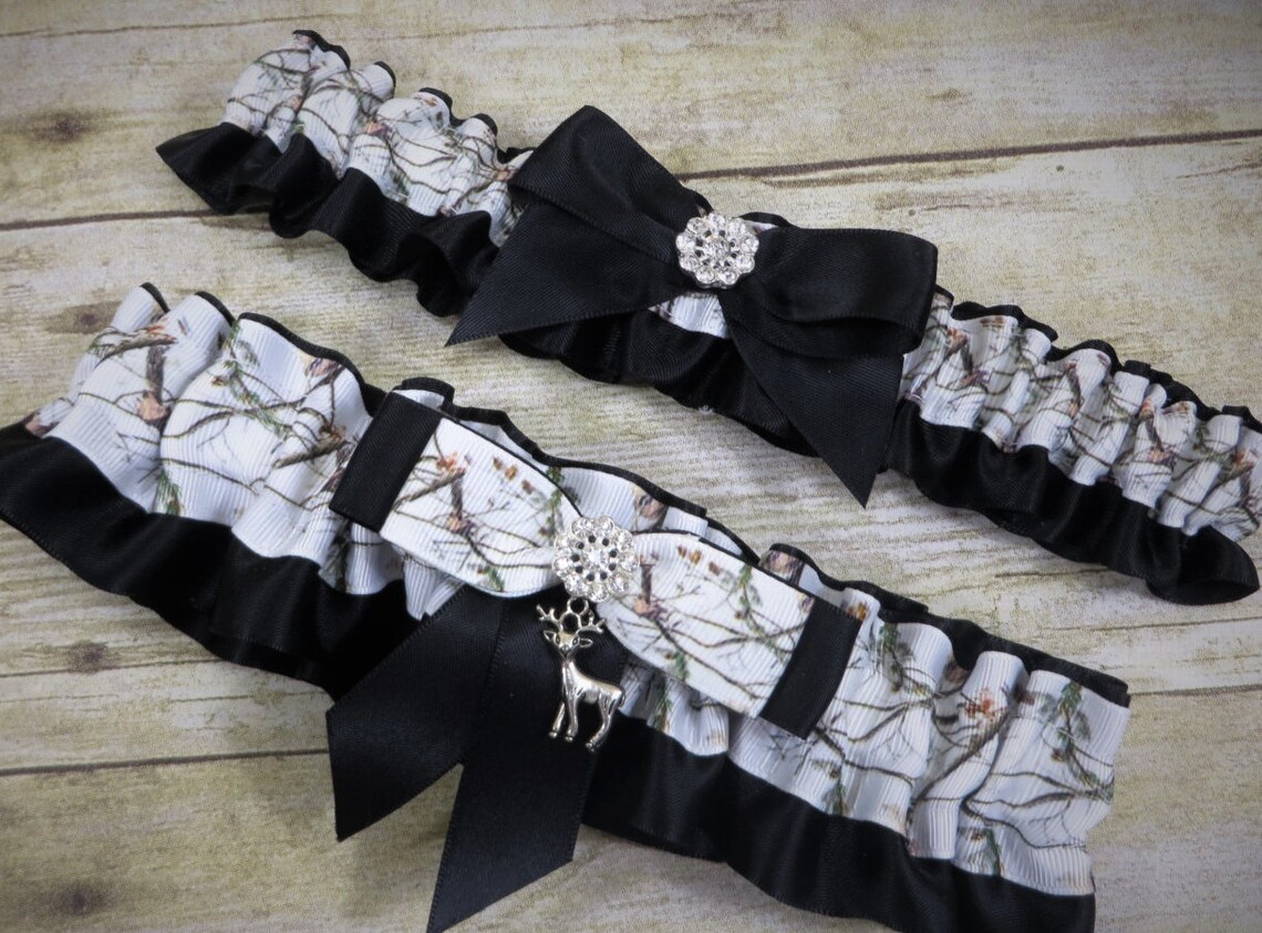 White Camo Wedding Garter Set White and Black Camo Keepsake Etsy