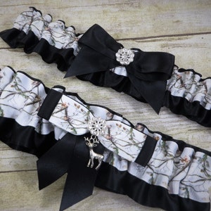 White Camo Wedding Garter Set, White and Black Camo Keepsake and Toss Garter Set, Bridal Garter, Wedding Garter, camo wedding