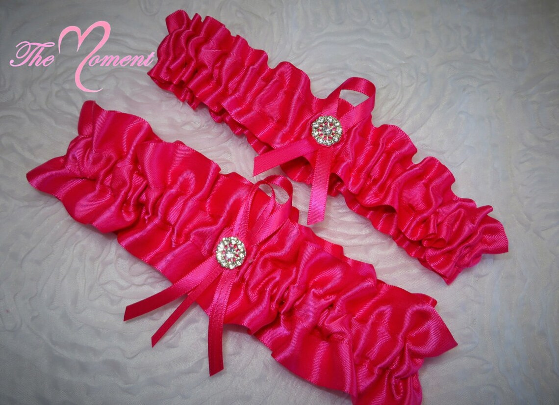 Hot Pink Garter Set Keepsake and Tossaway Garter Set Ribbon Etsy