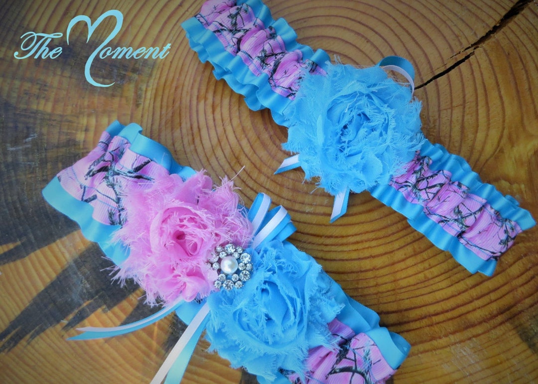 Pink Camo Garter With Turquoise Camo Wedding Garter Set Pink Etsy
