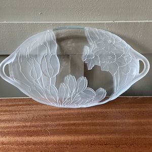 Vintage Glass Crystal Mikasa Serving Platter Tray Tulips Handled