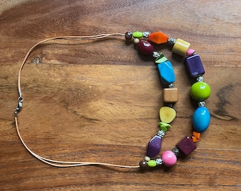 Vintage Chunky Large Beaded Necklace BOHO Hippie Colorful