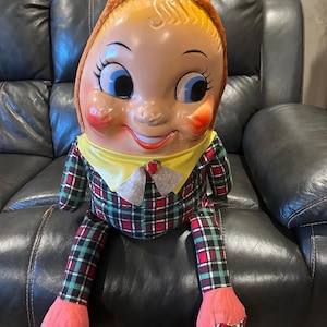 RARE Humpty Dumpty Large Plush Sitting Doll Big Eyes Attached Hood 1950’s