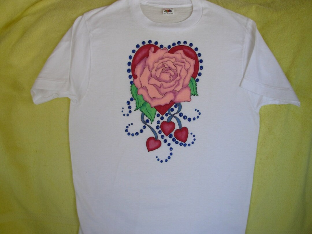 Hand-painted Rose Heart Child's T-shirt, Tri-tri-chem Liquid Embroidery ...