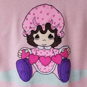 Hand-Painted Liquid Embroidery Girl with Hearts Shirt or sweatshirt. Tri-Chem Liquid Embroidery